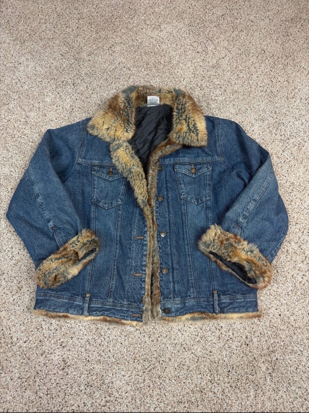 Y2K Vintage Signature Isabellas Journey Faux Fur Denim Jacket Penny Lane Retro